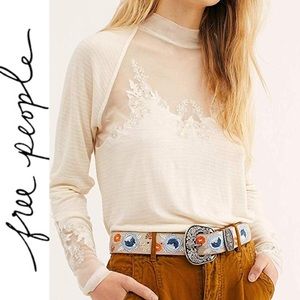 Free People SAHELI TOP Mesh Embroidered Ivory S